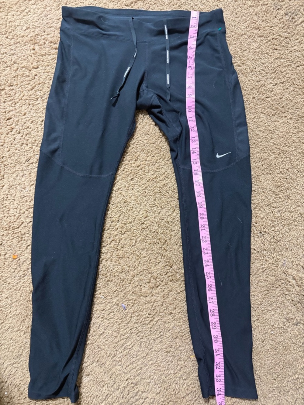 Nike Black Athletic Running Tights with White Swoosh Size L - Picture 8 of 12